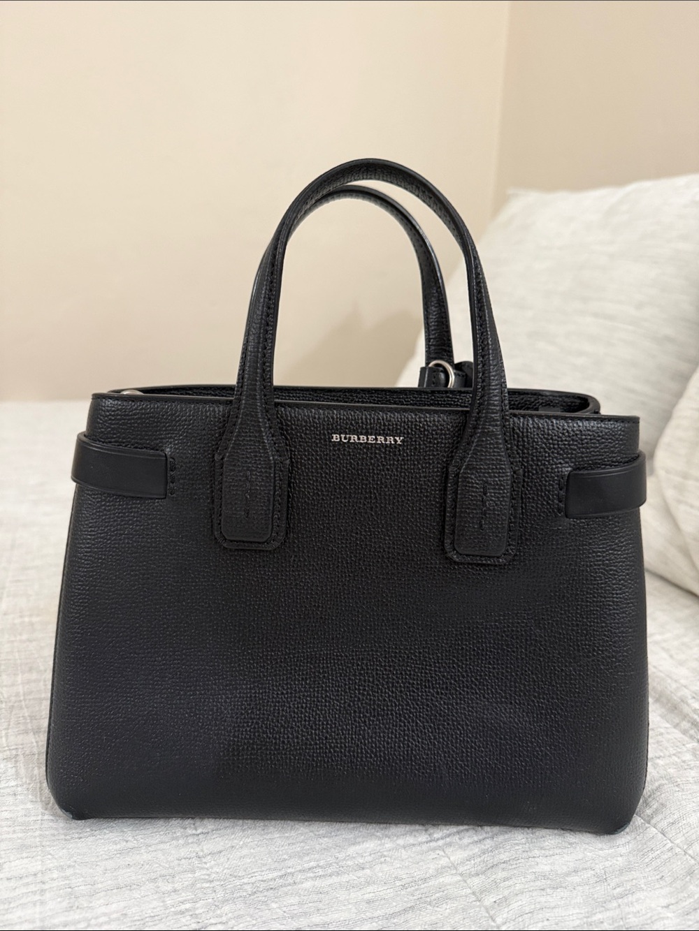 Burberry Black Pebbled Leather Satchel with Dual Top Handles